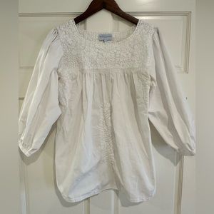 Mi Golondrina White Embroidered Long Sleeved Blouse